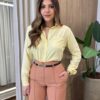 Camisa Feminina Social Alba Manga Longa Amarelo Mantega - Fernanda Ramos Store