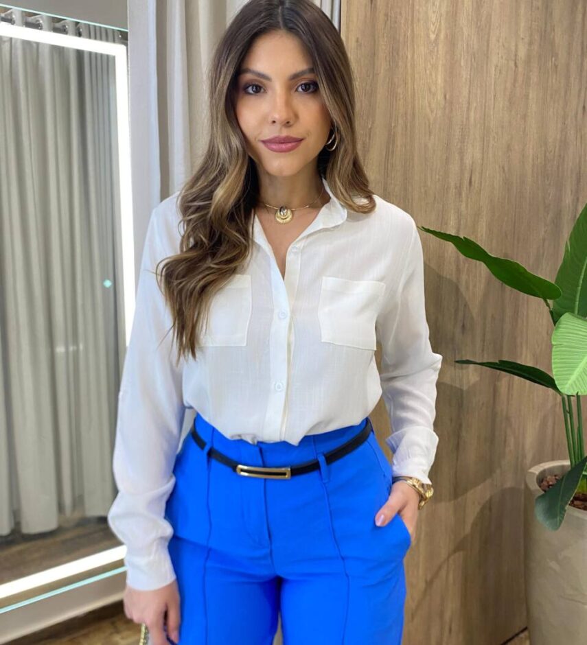 Camisa Feminina Social Alba Manga Longa Off White - Fernanda Ramos Store