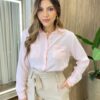 Camisa Feminina Social Alba Manga Longa Rosa Claro - Fernanda Ramos Store