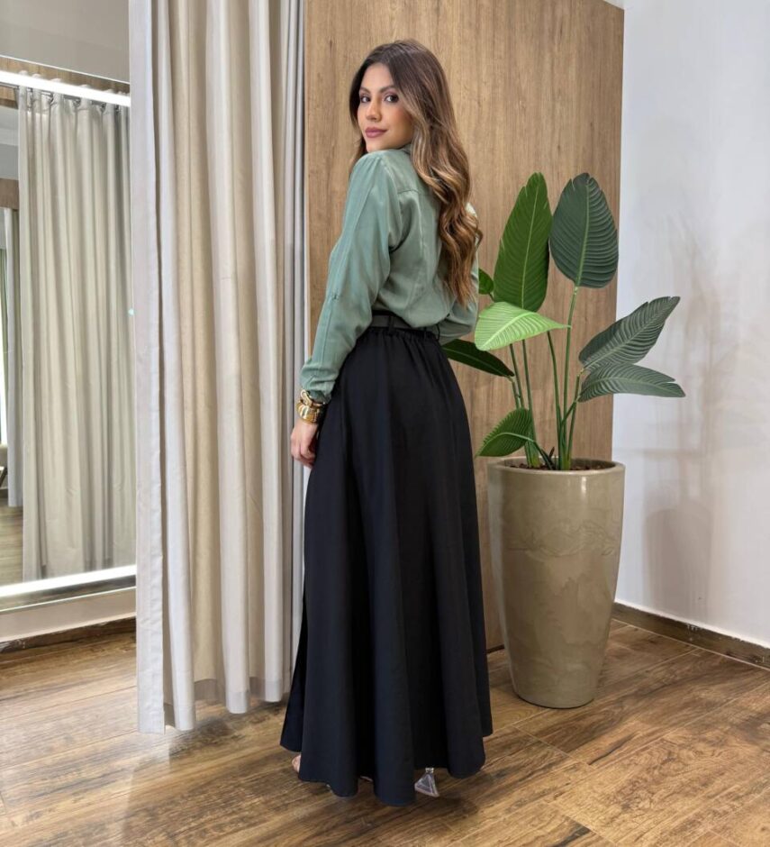 Camisa Feminina Social Alba Manga Longa Verde - Fernanda Ramos Store