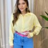Camisa Feminina Social Alongada Linho Manga Longa Amarela - Fernanda Ramos Store