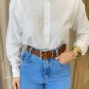 Camisa Feminina Social Alongada Linho Manga Longa Off White - Fernanda Ramos Store