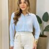 Camisa Feminina Social Chloe Manga Longa Listrada Azul - Fernanda Ramos Store