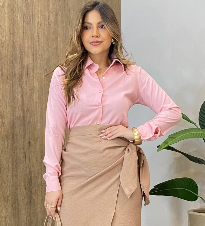 Camisa Feminina Social Viscose Maitê Manga Longa Rosê - Fernanda Ramos Store