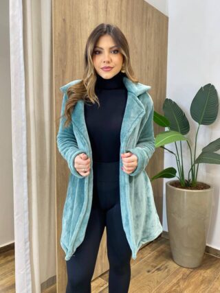 Casaco Feminino Manga Longa Peluciado com Bolso Verde - Fernanda Ramos Store
