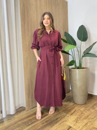 Chemise Vivi Feminino Longo Manga Longa Bordô Liso - Fernanda Ramos Store