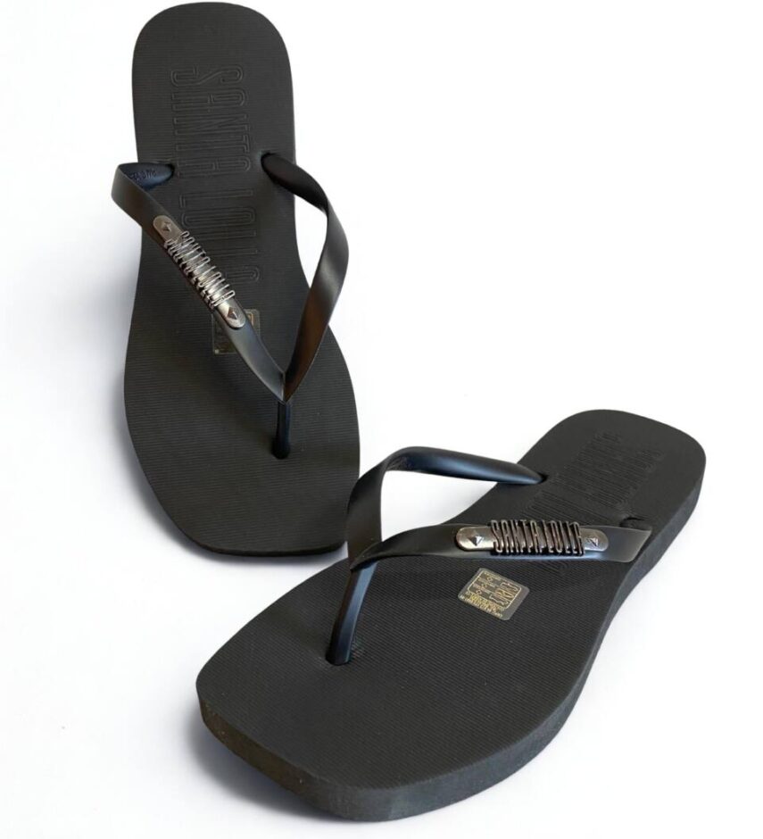 Chinelo Feminino Canelado Santa Lolla Detalhe Auto Relevo Preto - Fernanda Ramos Store