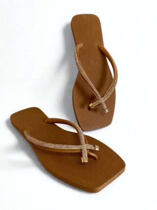 Chinelo Feminino Lace Strass Chocolate - Fernanda Ramos Store