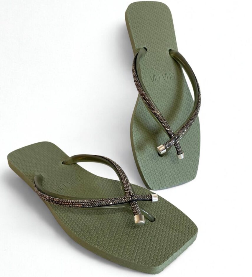 Chinelo Feminino Lace Strass Verde - Fernanda Ramos Store