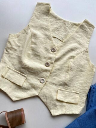 Colete Feminino Cassia sem Bojo Alfaiataria Amarelo - Fernanda Ramos Store