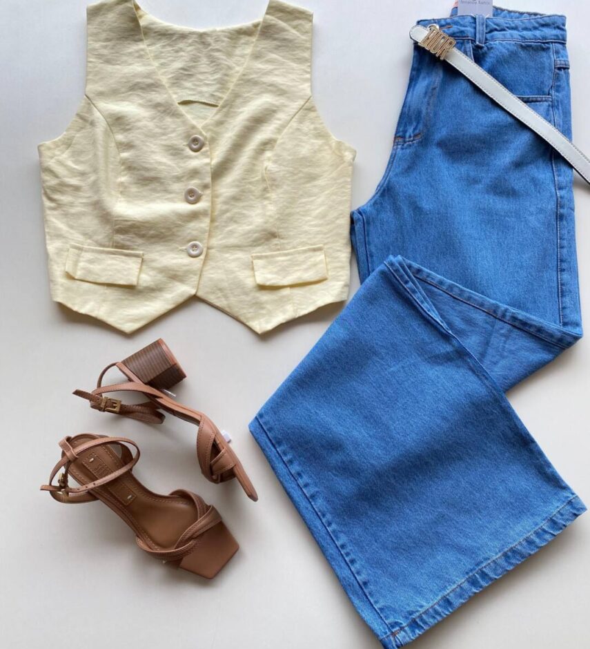 Colete Feminino Cassia sem Bojo Alfaiataria Amarelo - Fernanda Ramos Store