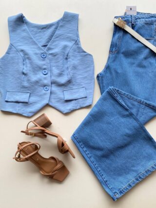 Colete Feminino Cassia sem Bojo Alfaiataria Azul - Fernanda Ramos Store