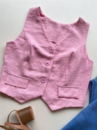 Colete Feminino Cassia sem Bojo Alfaiataria Rosa - Fernanda Ramos Store