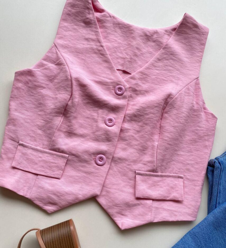 Colete Feminino Cassia sem Bojo Alfaiataria Rosa - Fernanda Ramos Store
