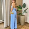 Conjunto Alicia Cropped com Bojo e Calça Pantalona Azul - Fernanda Ramos Store