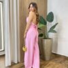 Conjunto Alicia Cropped com Bojo e Calça Pantalona Rosa - Fernanda Ramos Store