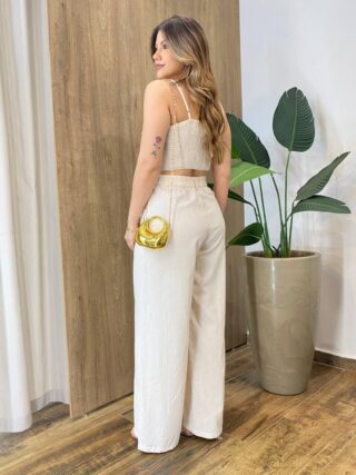 Conjunto Cropped Laço sem Bojo e Calça Cru - Fernanda Ramos Store
