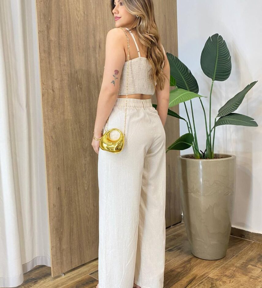 Conjunto Cropped Laço sem Bojo e Calça Cru - Fernanda Ramos Store