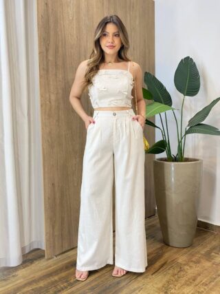 Conjunto Cropped Laço sem Bojo e Calça Cru - Fernanda Ramos Store