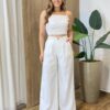 Conjunto Cropped Laço sem Bojo e Calça Off White - Fernanda Ramos Store