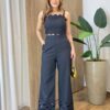 Conjunto Esme Cropped com Bojo e Calça Preto - Fernanda Ramos Store