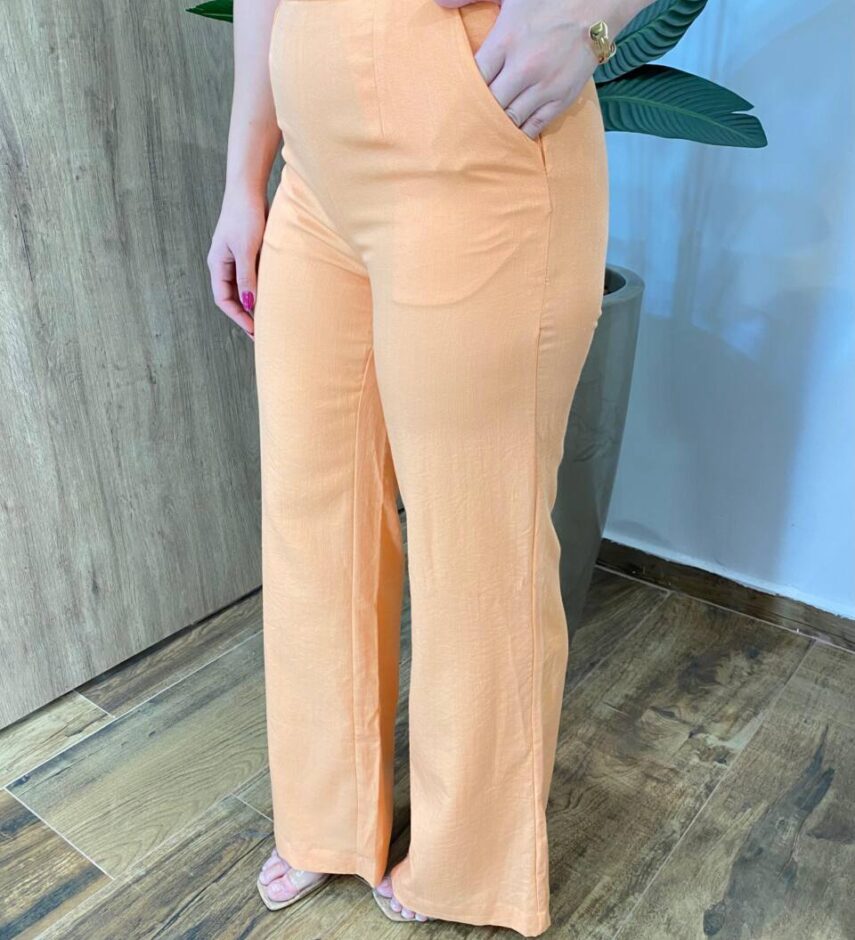 Conjunto Feminino Catarina Blusa Nula Manga Bordada e Calça Laranja - Fernanda Ramos Store