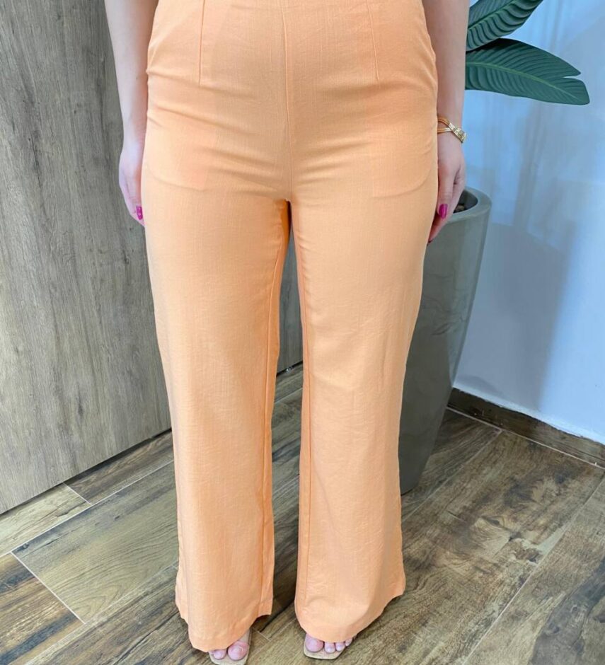 Conjunto Feminino Catarina Blusa Nula Manga Bordada e Calça Laranja - Fernanda Ramos Store