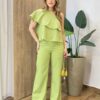 Conjunto Feminino Catarina Blusa Nula Manga Bordada e Calça Verde - Fernanda Ramos Store
