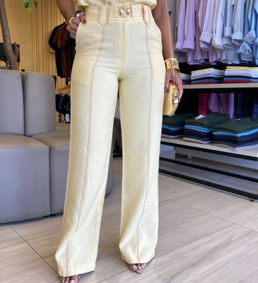 Conjunto Feminino Chloe Regata e Calça Detalhes Presponto Amarelo - Fernanda Ramos Store