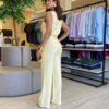 Conjunto Feminino Chloe Regata e Calça Detalhes Presponto Amarelo - Fernanda Ramos Store