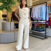 Conjunto Feminino Chloe Regata e Calça Detalhes Presponto Creme - Fernanda Ramos Store