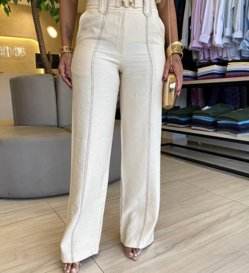 Conjunto Feminino Chloe Regata e Calça Detalhes Presponto Creme - Fernanda Ramos Store