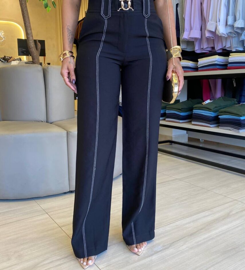 Conjunto Feminino Chloe Regata e Calça Detalhes Presponto Preto - Fernanda Ramos Store