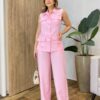 Conjunto Feminino Colete com Detalhes e Calça com Amarração Rosa - Fernanda Ramos Store