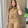 Conjunto Feminino Colete com Zíper e Calça Caqui - Fernanda Ramos Store