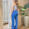 Conjunto Feminino Cropped com Bojo e Camisa Listras Azul - Fernanda Ramos Store