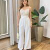 Conjunto Feminino Cropped com Bojo e Camisa Listras Nude - Fernanda Ramos Store