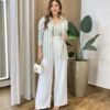 Conjunto Feminino Cropped com Bojo e Camisa Listras Verde - Fernanda Ramos Store
