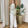 Conjunto Feminino Cropped com Bojo e Camisa Listras Verde - Fernanda Ramos Store