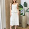 Conjunto Feminino Kaia Blusa e Saia Midi Bege - Fernanda Ramos Store