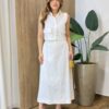 Conjunto Feminino Lydia Cropped sem Bojo e Saia Midi com Bolsos Off White - Fernanda Ramos Store