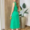 Conjunto Feminino Lydia Cropped sem Bojo e Saia Midi com Bolsos Verde - Fernanda Ramos Store
