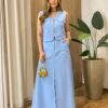 Conjunto Feminino Madri Colete sem Bojo e Saia Longa Azul - Fernanda Ramos Store
