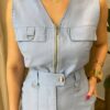 Conjunto Feminino Madri Colete sem Bojo e Saia Longa Azul - Fernanda Ramos Store
