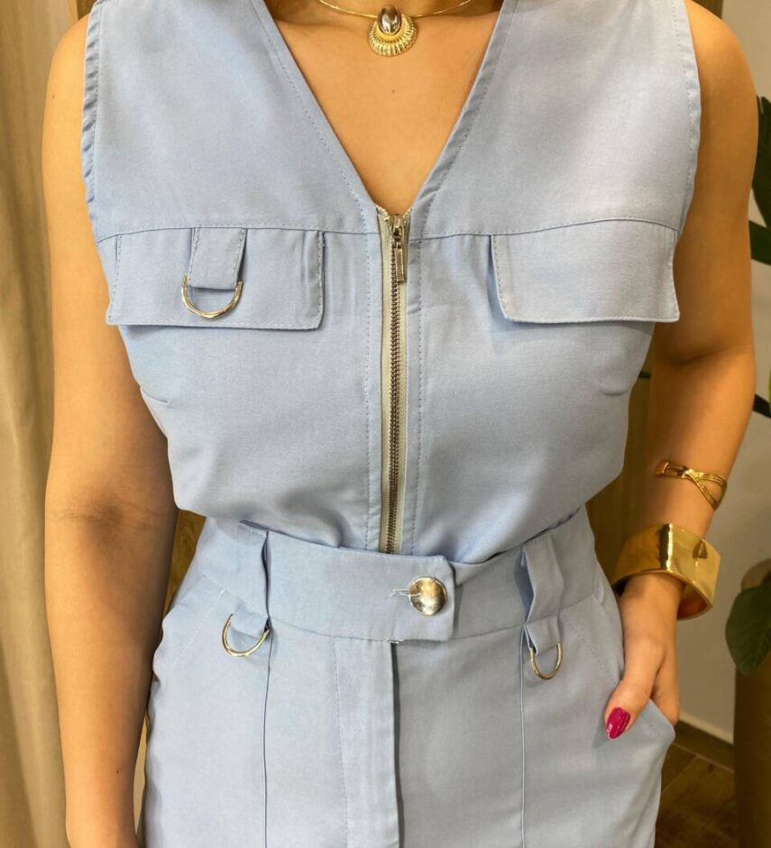 Conjunto Feminino Madri Colete sem Bojo e Saia Longa Azul - Fernanda Ramos Store