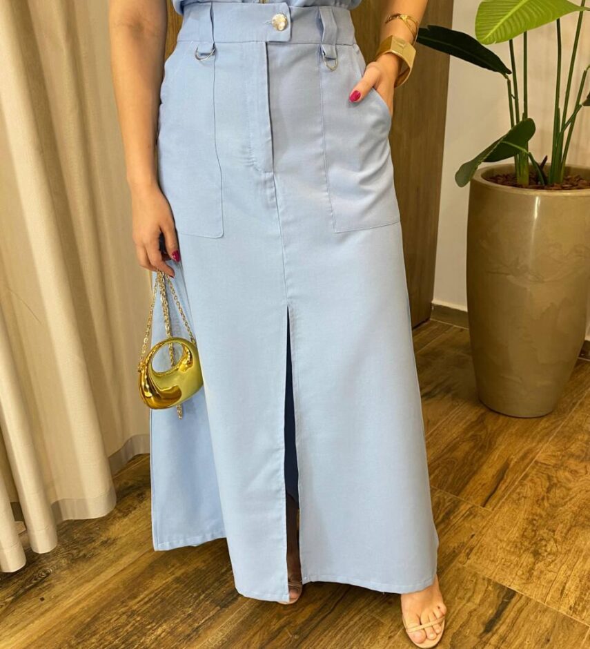 Conjunto Feminino Madri Colete sem Bojo e Saia Longa Azul - Fernanda Ramos Store