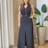Conjunto Feminino Madri Colete sem Bojo e Saia Longa Preto - Fernanda Ramos Store