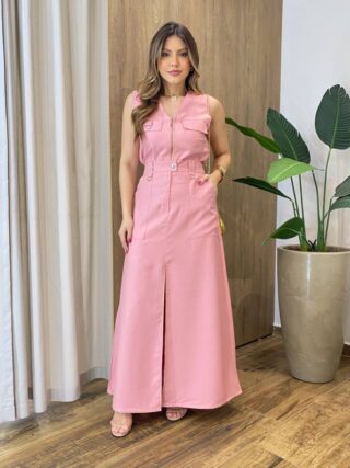 Conjunto Feminino Madri Colete sem Bojo e Saia Longa Rosa - Fernanda Ramos Store
