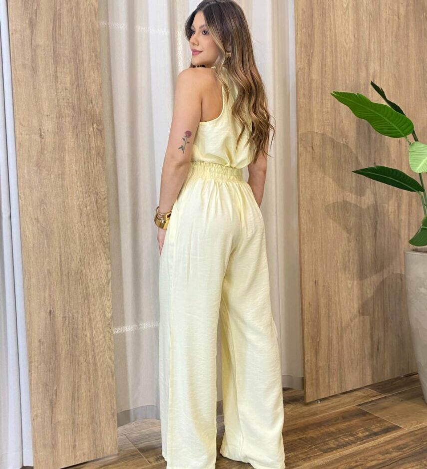 Conjunto Feminino Marina Regata e Calça Pantalona Zíper Amarelo - Fernanda Ramos Store