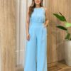 Conjunto Feminino Marina Regata e Calça Pantalona Zíper Azul Claro - Fernanda Ramos Store